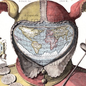 Handgeschilderde 'Fool's Cap' wereldkaart, circa 1590/antieke wereldkaart/ongebruikelijke wereldkaart/unieke wereldkaart