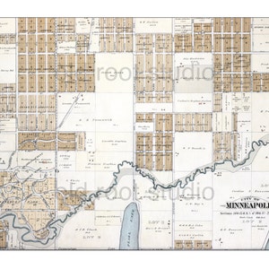 Handgeschilderde kaart van Minneapolis, 1892 / Diamond Lake / Minnehaha Creek / Nokomis / Tangletown / Vintage Minneapolis / kaartkunst van Minneapolis