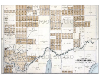 Hand Painted Map of Minneapolis, 1892 / Diamond Lake / Minnehaha Creek / Nokomis / Tangletown / Vintage Minneapolis / Minneapolis Map Art