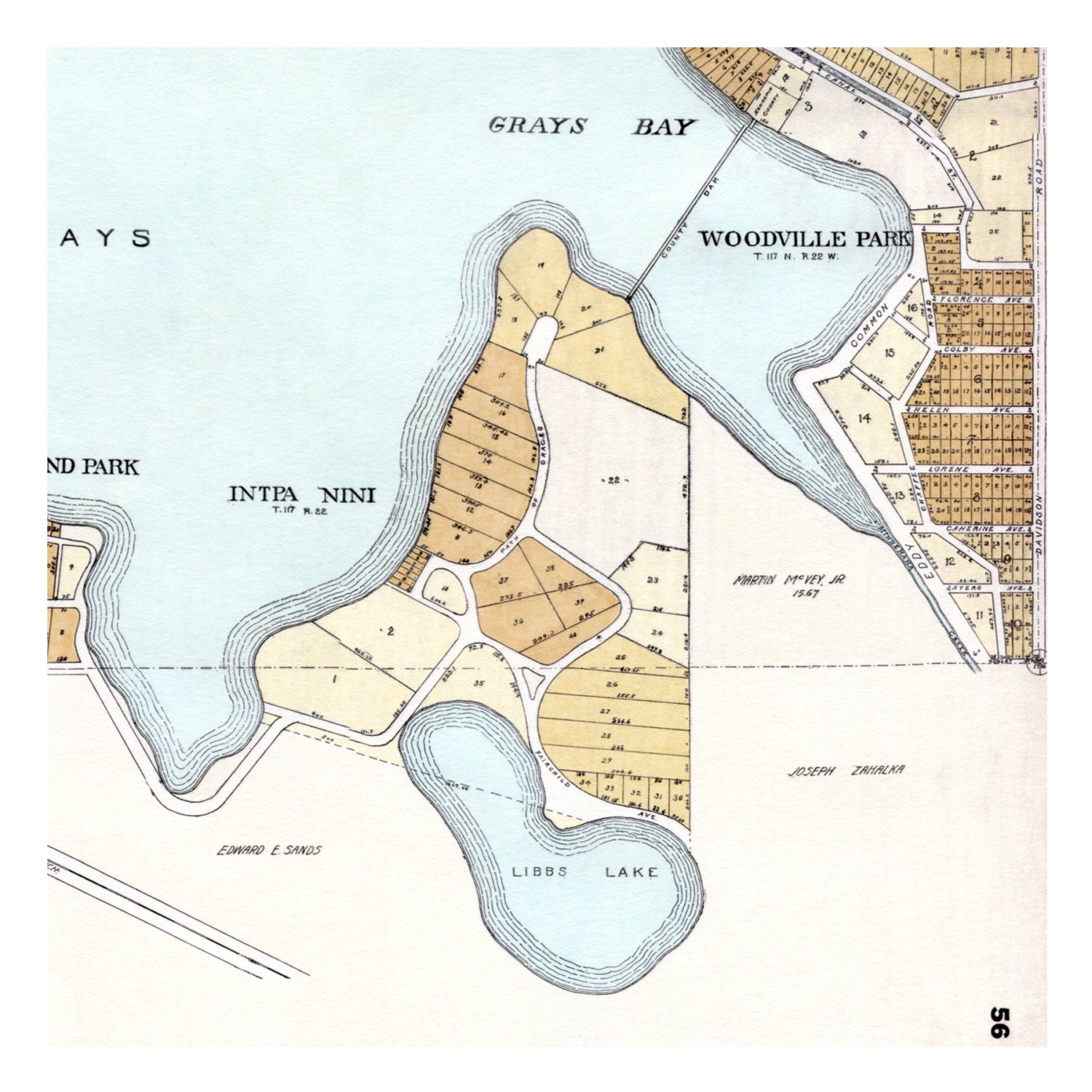 Hand Painted Map of Lake Minnetonka and Gray's Bay, 1913 ...