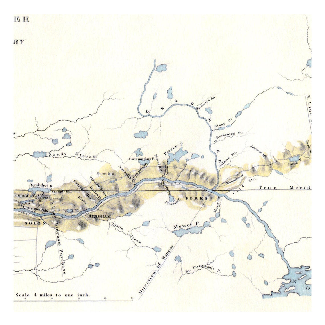 Hand Painted Map of the Kennebec River 1834 / Map Maine / Etsy