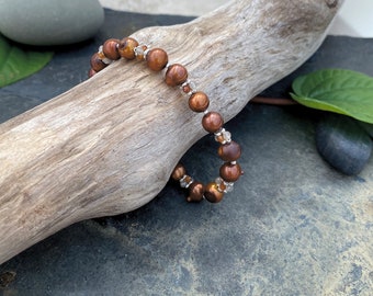 Bracelet and/or Earrings with Freshwater Pearls, Labradorite, Garnet, Sterling Silver Clasp and/or Sterling Silver French Wires