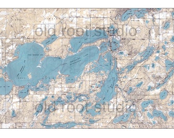 Hand Painted Map of the Whitefish Chain of Lakes, Minnesota 1959 / Old Vintage Whitefish Chain / Brainerd Lakes / Cross Lake / Trout Lake