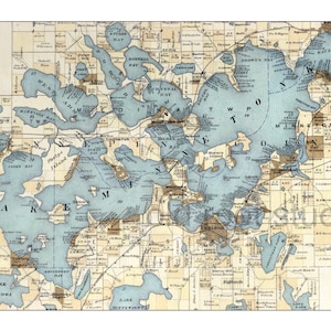 Handgeschilderde kaart van Lake Minnetonka, 1903/Vintage Minnetonka-kaart/antieke Minnetonka-kaart/Minnetonka-kaartkunst/oude kaart Minnetonka