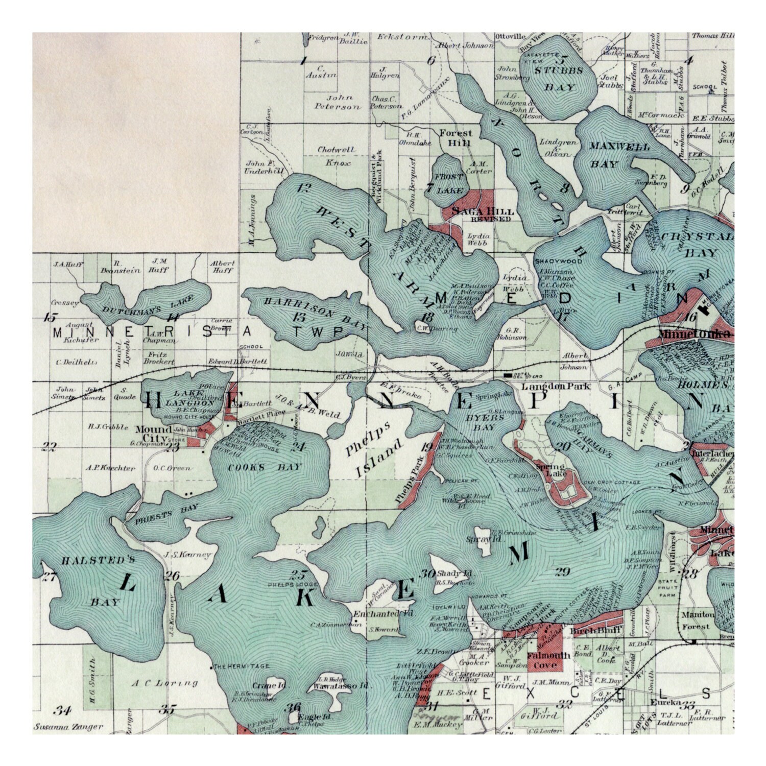 Hand Painted Map of Lake 1903 / Vintage Map / Antique Map