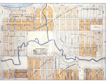 Hand Painted Map of South Minneapolis, Lake Harriet, Minnehaha Creek, 1903 / Lynnhurst / Vintage Minneapolis Map / Minneapolis Lakes