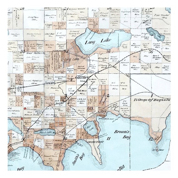 Hand Painted Map of Lake and Tonka Bay, 1913 / Vintage