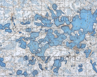 Hand Painted Map of Lake Minnetonka, 1905 / Vintage Minnetonka Map / Antique Minnetonka Map / Map Art / Old Map Minnetonka / Long Lake