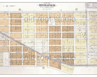 Hand Painted Map of Minneapolis, 1892 / Lowry Hill / Lyn Lake / Hennepin / Old Map Minneapolis / Vintage Minneapolis / Minneapolis Map Art