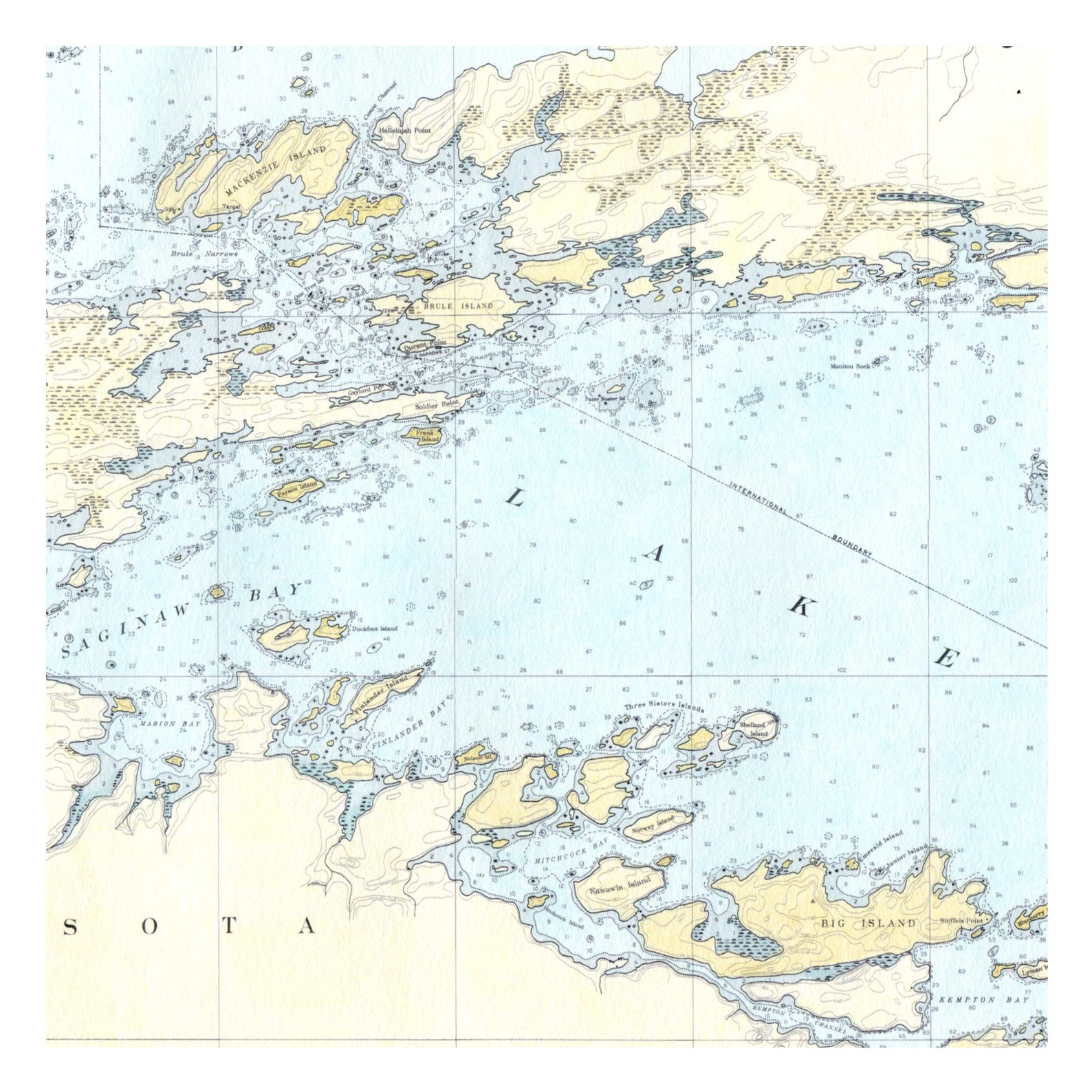 Hand Painted Map of Rainy Lake, Minnesota, 1938 / Vintage Rainy Lake