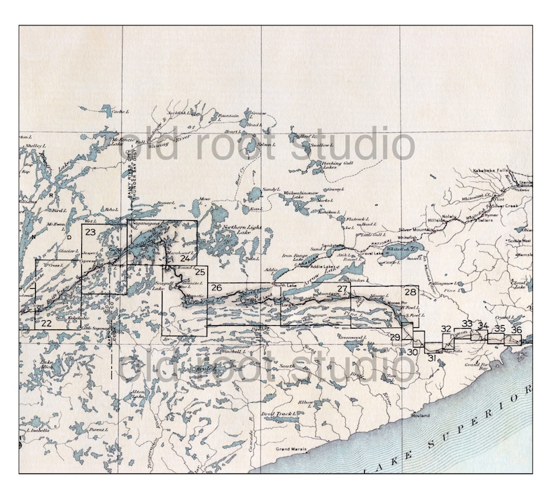 Hand Painted Map of the Boundary Waters Canoe Area, East, Minnesota, 1930 / Vintage BWCA Map