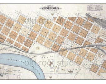 Hand Painted Map of Minneapolis, 1892 / University of Minnesota / Dinkytown / Old Map Minneapolis / Vintage Minneapolis / Map Art