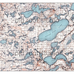 Handgeschilderde kaart van Ottertail Lake, Minnesota, 1914 / Dead Lake / Battle Lake / Rush Lake / oude kaart Minnesota / Wadena / Detroit Lakes