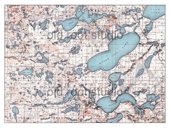 Otter Tail Lake Map Hand Painted Map Of Ottertail Lake Minnesota 1914 / Dead | Etsy Uk