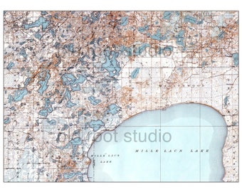 Hand Painted Map of Lake Mille Lacs, Minnesota, 1916 / Vintage Mille Lacs Map / Old Mille Lacs Map / Deerwood / Wealthwood / Garrison
