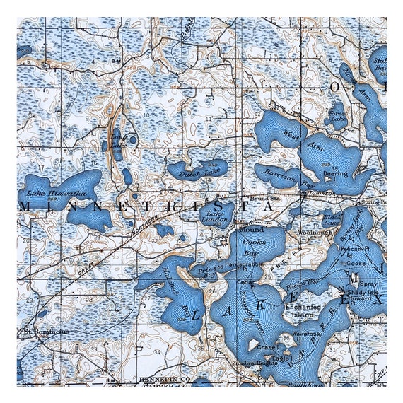 Hand Painted Map of Lake 1905 / Vintage Map / Antique Map