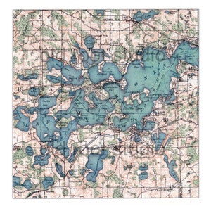 Hand Painted map of Lake Minnetonka, Minnesota, 1905 / Retro Lake Minnetonka / Vintage Lake Minnetonka / Minnetonka Map Art image 1