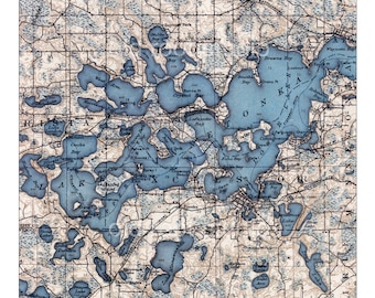 Hand Painted Map of Lake Minnetonka, 1905 / Vintage Map Lake Minnetonka / Old Map Lake Minnetonka / Minnetonka Map / Antique Map Minnetonka
