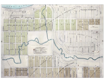 Hand Painted Map of South Minneapolis, Lake Harriet, Minnehaha Creek, 1903 / Fulton / Vintage Minneapolis Map / Map Art / Minneapolis Lakes