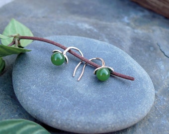 Sterling Silver and Jade Drop Earrings / 6mm Jade Stone / 1.7cm drop length / Jade Earrings / Jade Jewelry / Green Gemstone