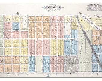 Hand Painted Map of Minneapolis, 1892 / Northeast Arts District / Logan Park / Old Map Minneapolis / Vintage Minneapolis / Map Art