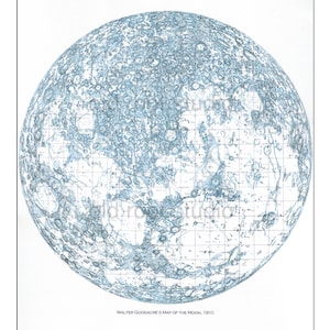 Mapa de la Luna 1910 / Mapa de la Luna / Mapa Lunar / Mapa del Espacio / Arte Lunar / Luna de Cosecha / Exploración Lunar / Luna Azul / Eclipse Lunar