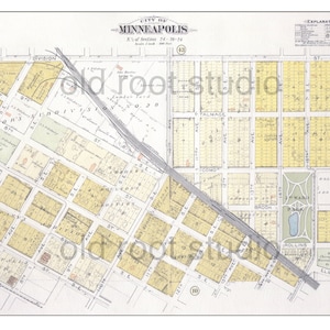 Mapa pintado a mano del sudeste de Minneapolis, 1892 / Barrio de Como / St Anthony Main / Minneapolis antiguo / Mapa artístico de Minneapolis