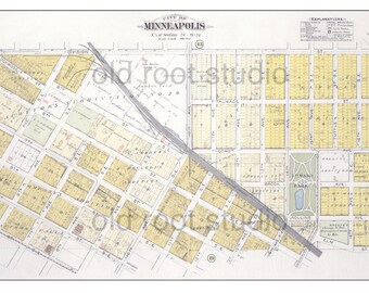 Hand Painted Map of Southeast Minneapolis, 1892 / Como Neighborhood / St Anthony Main / Vintage Minneapolis / Minneapolis Map Art