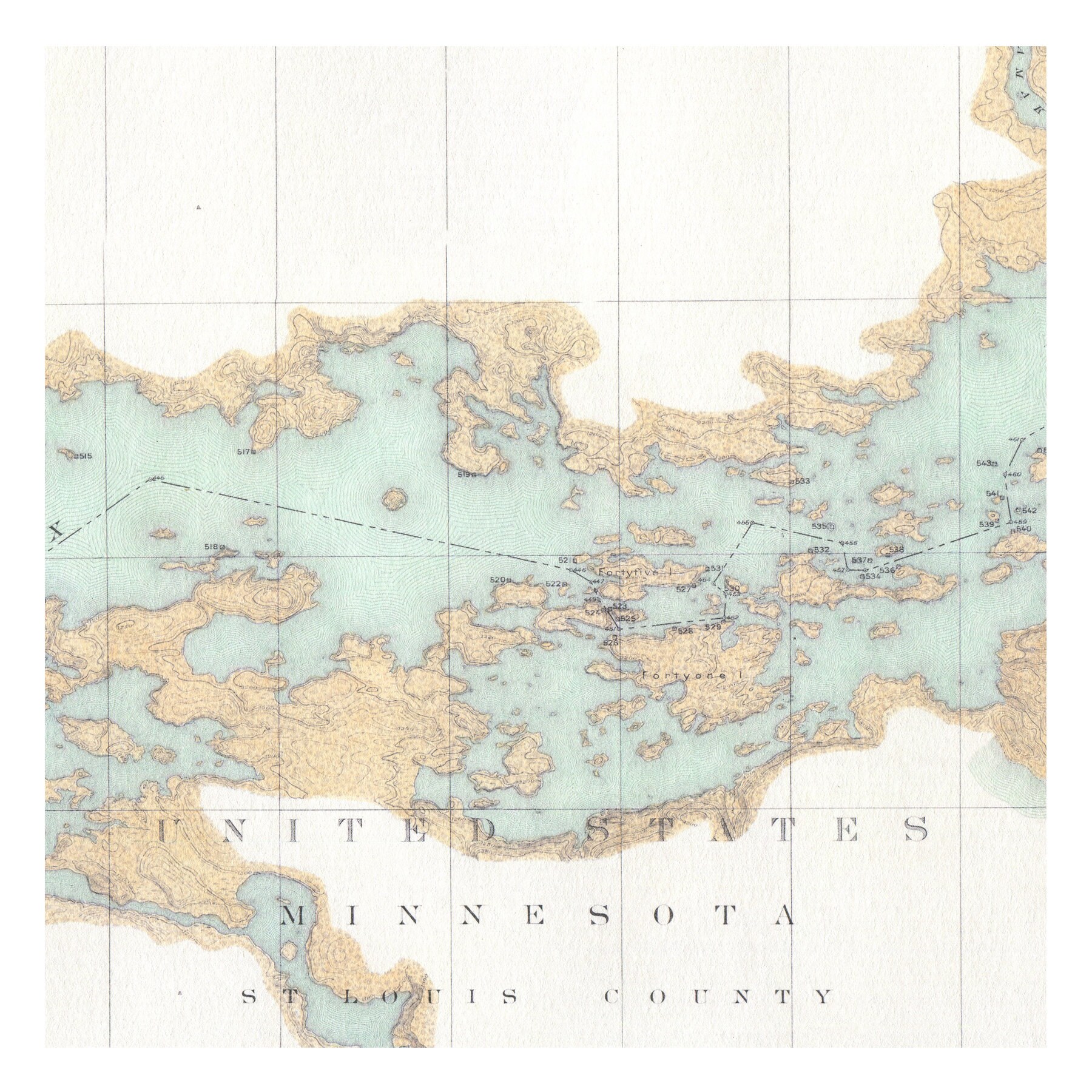 Hand Painted Map of Lac Lacroix, 1928 / BWCA / North Shore / Vintage