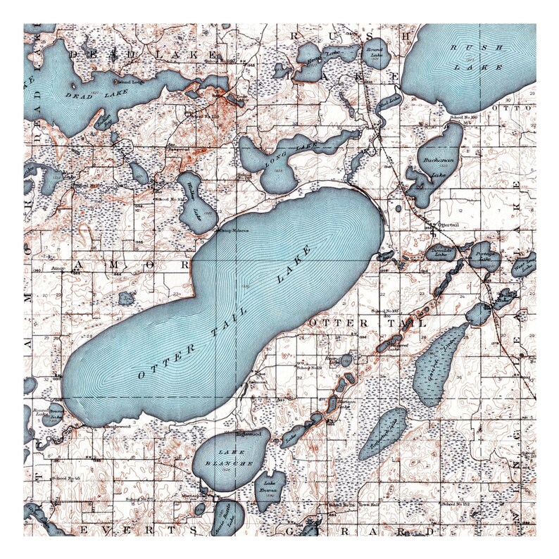 Hand Painted Map Of Ottertail Lake Minnesota 1914 Dead Etsy