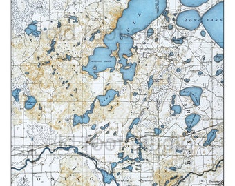 Hand Painted Map of Gull Lake, Minnesota, 1919 / Vintage Gull Lake Map / Antique Gull Lake Map / Old Map Gull Lake / Minnesota Lakes