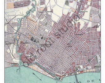 B14 Historische farbig Argentininien alte Stadtkarte 1898: Buenos-Aires