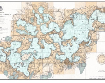 Hand Painted Map of Lake Minnetonka, 1906 / Vintage Minnetonka Map, Minnetonka Nautical, Antique Minnetonka Map, Map Art, Old Map Minnetonka