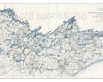 Hand Painted Map of the Superior National Forest, 1924 / Vintage Minnesota Map / North Shore / BWCA / Vermillion / Gunflint / Saganaga