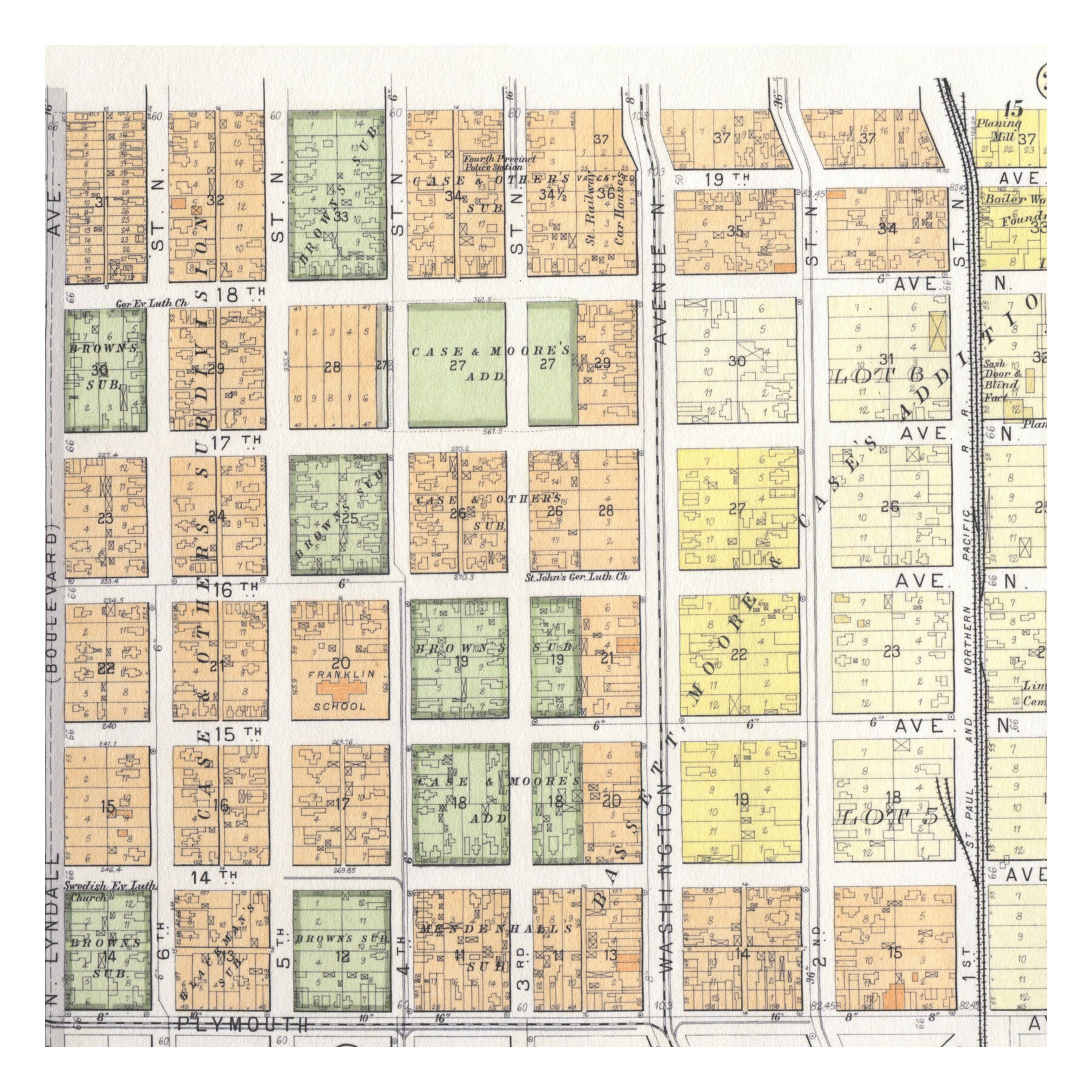 Hand Painted Map of Minneapolis, 1892 / Warehouse District