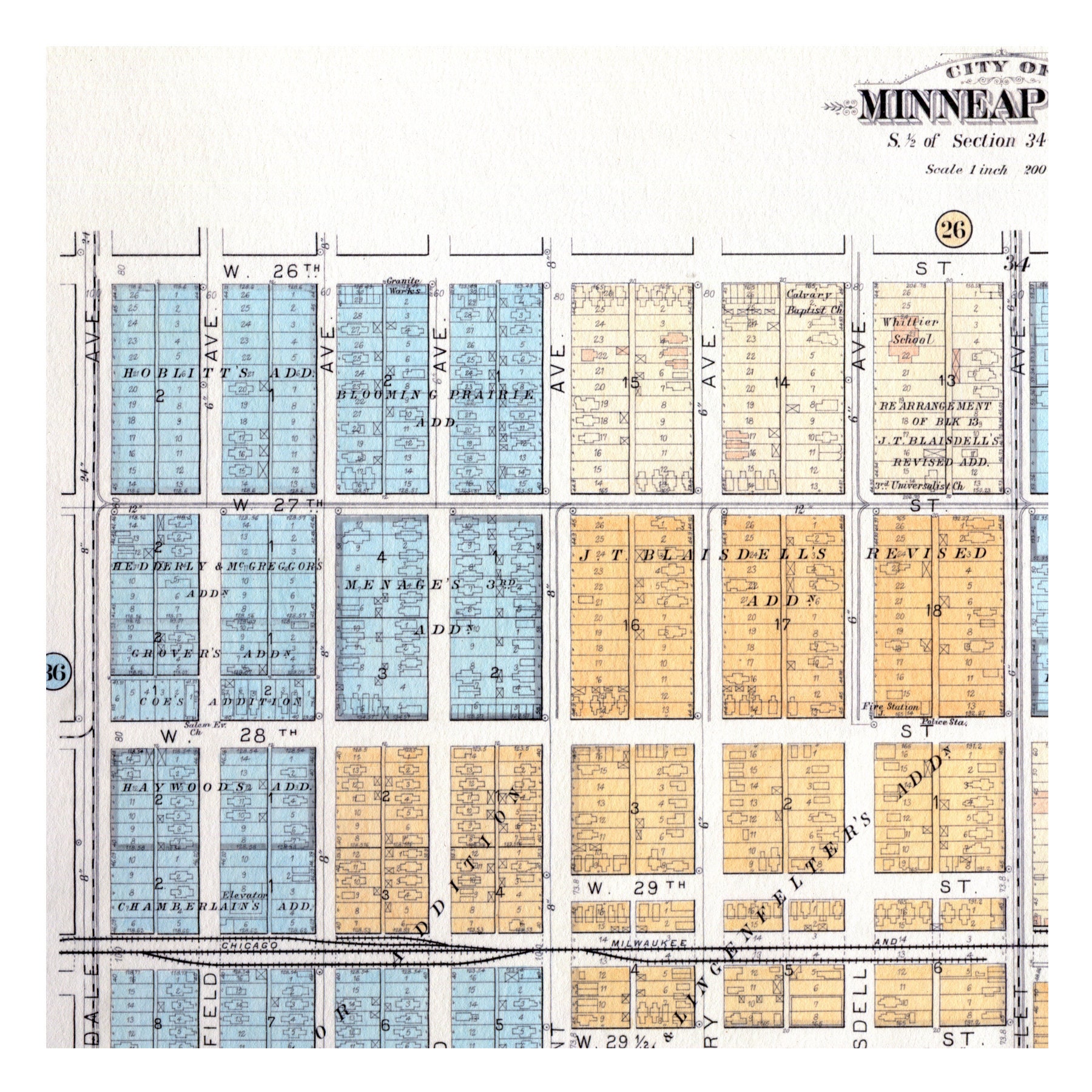 Hand Painted Map of South Minneapolis, 1892 including the Whittier and