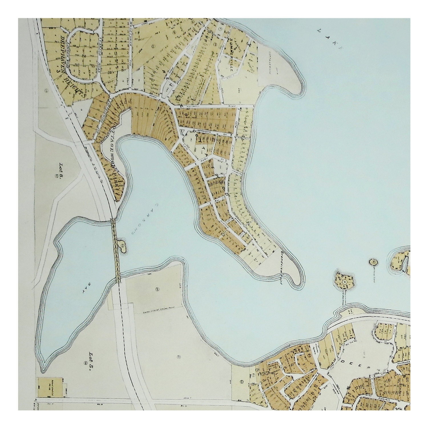 Hand Painted Map of Lake Minnetonka, 1913 / Deephaven / Vintage ...