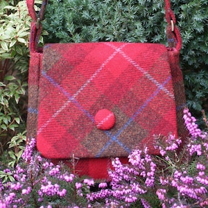 Harris Tweed® Handbag: Red Plaid Scottish Wool Crossbody Adjustable Strap