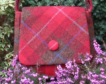 Scottish Harris Tweed® Handbag in red and brown check  | Scottish Tweed Bag with Adjustable Strap