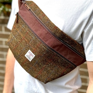 Harris Tweed® Bumbag | Scottish Festival bag | Travel Bum Bag | Tartan Fanny Pack | Chest Pack Plaid Tweed and Canvas with Adjustable Strap