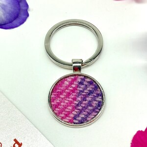 Harris Tweed® Key Ring: Pink Purple Plaid, Scottish Gift