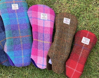 M Golfing Harris Tweed® Fairway Head Cover with optional Leatherette | Medium Scottish Tweed Golf Club Protector | Plaid Golfers Gift