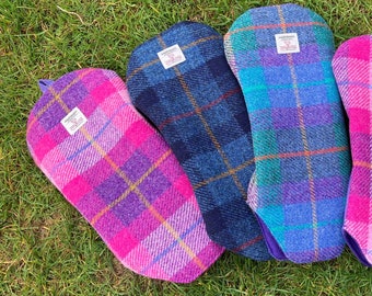 L Golfing Harris Tweed® Driver Head Cover with optional leatherette | Large Scottish Tweed Golf Wood Protector | Plaid Golfers Club Gift