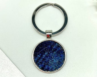 Harris Tweed® Llavero Circular en Navy Blue Check / Scottish Tweed Key Fob / Scottish Gift Key-Ring en Plaid / Tartan Gifts