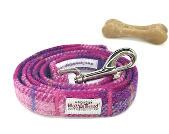 Scottish Harris Tweed® dog leash in pink and purple check | Scottish Harris Tweed® dog lead | Tartan dog leash | Dog lovers gift