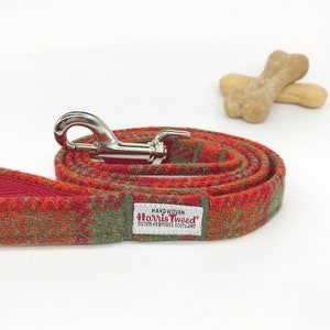 Harris Tweed® Dog Leash: Orange Olive Check, Tartan Tweed Lead