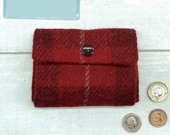 Harris Tweed® Coin Purse: Red Plaid Scottish 3 Compartment Accordion Wallet