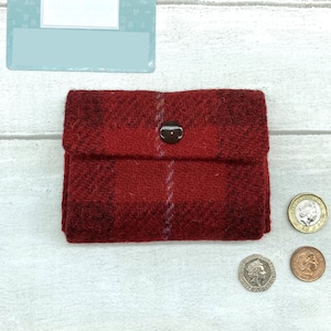 Harris Tweed® Sac à main à 3 compartiments en | à carreaux rouge et marron Porte-monnaie en accordéon plaid | Chèque Scottish Concertina Purse | Cadeau écossais