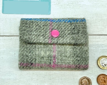 Harris Tweed® Coin Purse: Grey Plaid Scottish 3 Compartment Accordion Wallet