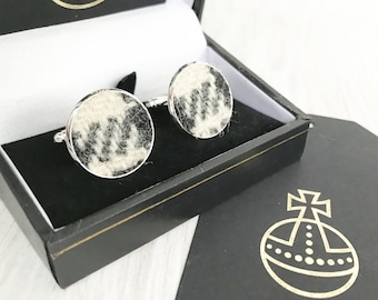 Black & white Harris tweed® silver plated cufflinks | Wedding Cuff links | Best Man Gift | Wedding Favours